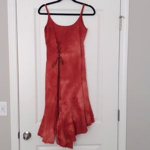 INCREDIBLE Y2K Bias Cut Red Dyed Cotton Lace Up Dress, Size S